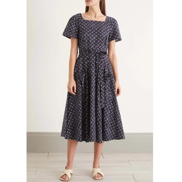 Merlette Jasmijn Wrap Midi Dress Navy Batik Cotton Babydoll Resort XS New